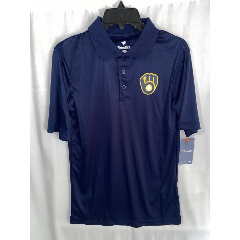 NWT Milwaukee Brewers MLB Fanatics Blue Polo‎ Shirt Mens Small Performance